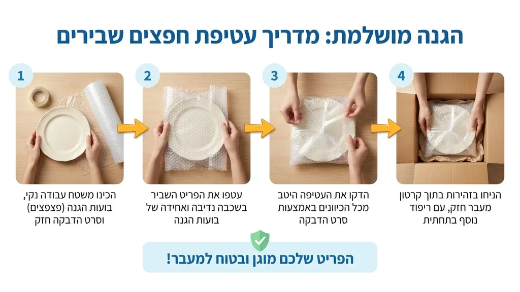 אריזה זהירה של כלי חרס שביר בניילון בועות